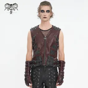 Men's Punk Studded Red Faux Leather Vest