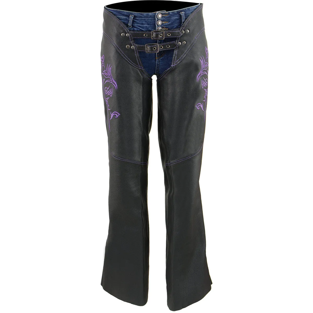 Milwaukee Leather Chaps for Women Black and Purple Low-Rise Waist-