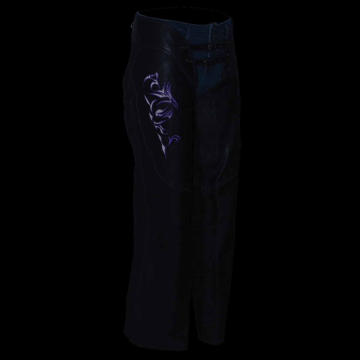 Milwaukee Leather Chaps for Women Black and Purple Low-Rise Waist-