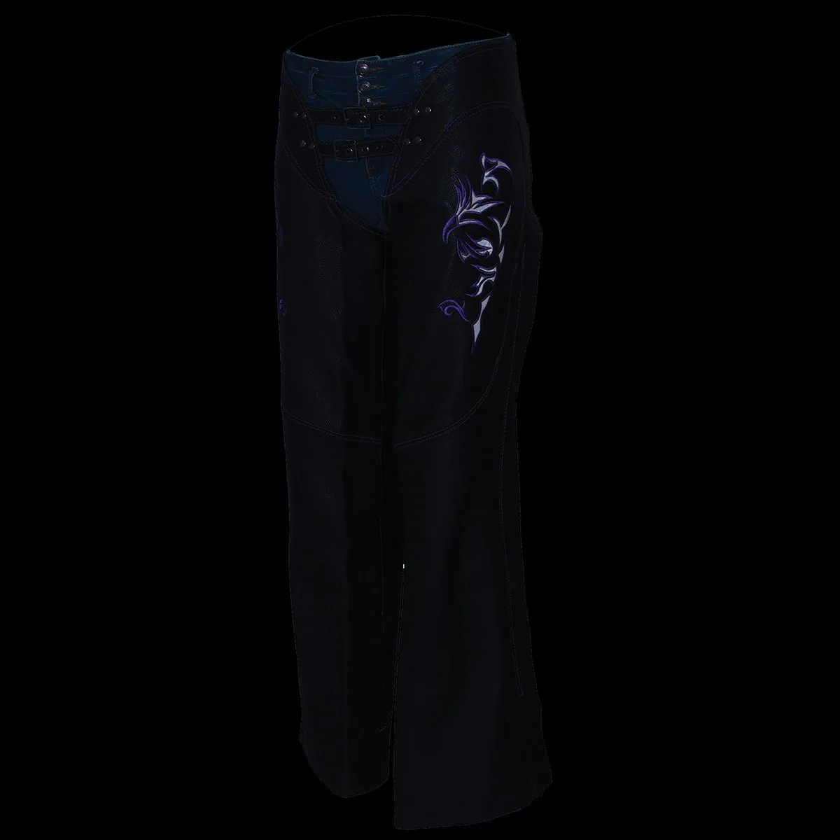 Milwaukee Leather Chaps for Women Black and Purple Low-Rise Waist-