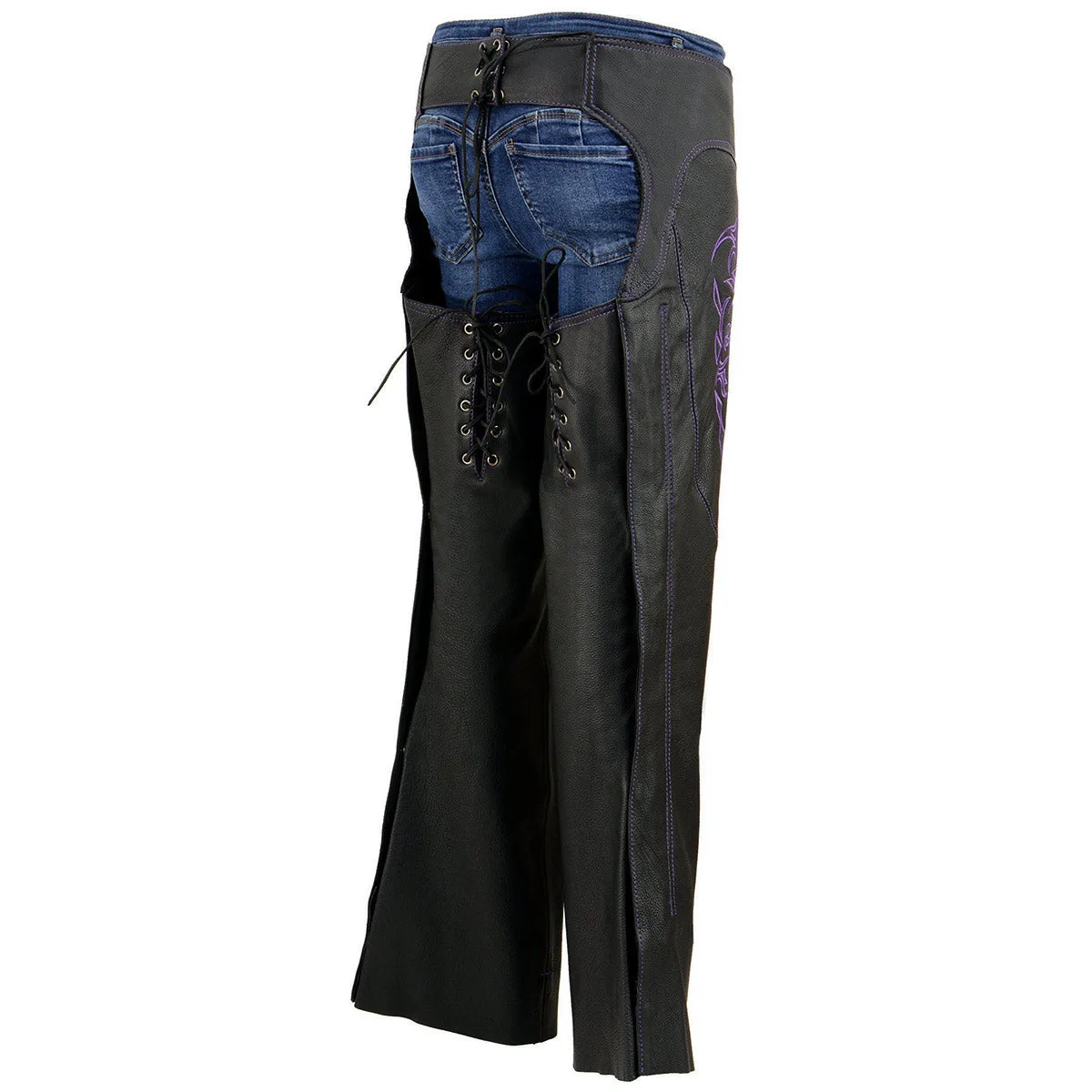 Milwaukee Leather Chaps for Women Black and Purple Low-Rise Waist-