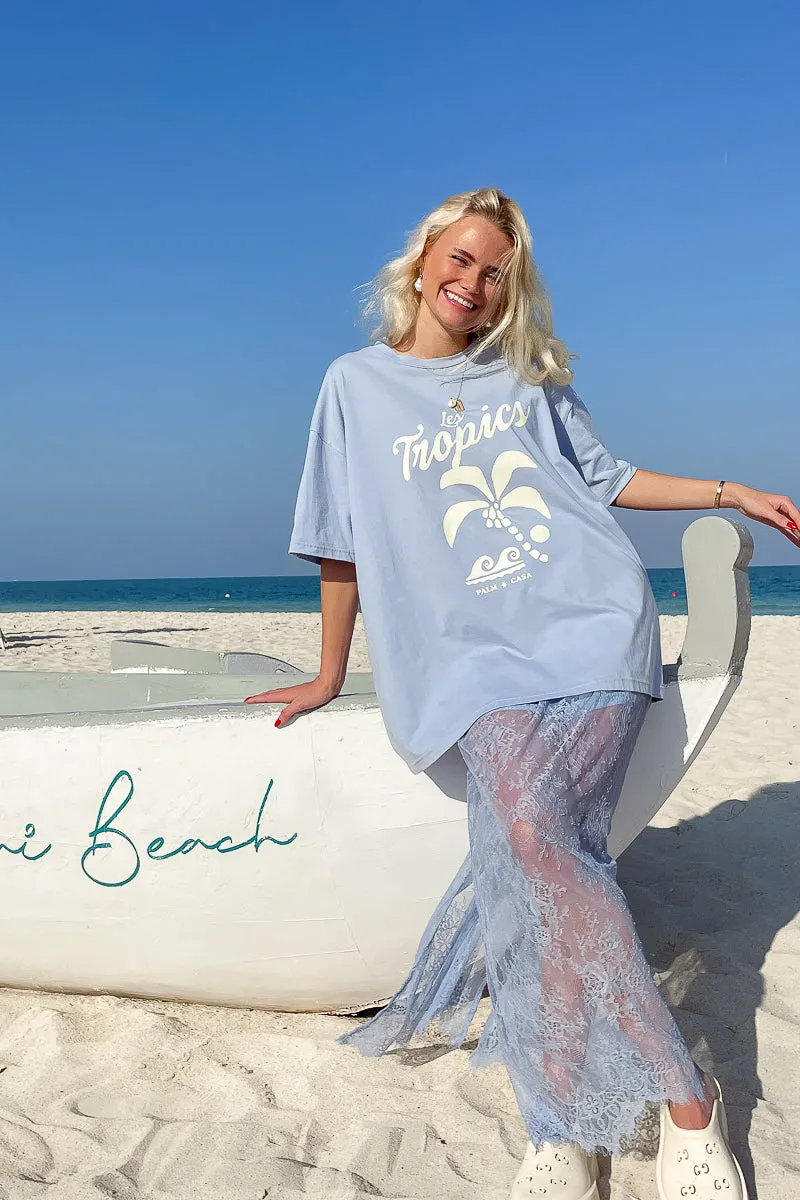 Palm Tropics T-Shirt - Pale Blue | W/S Pack of 5