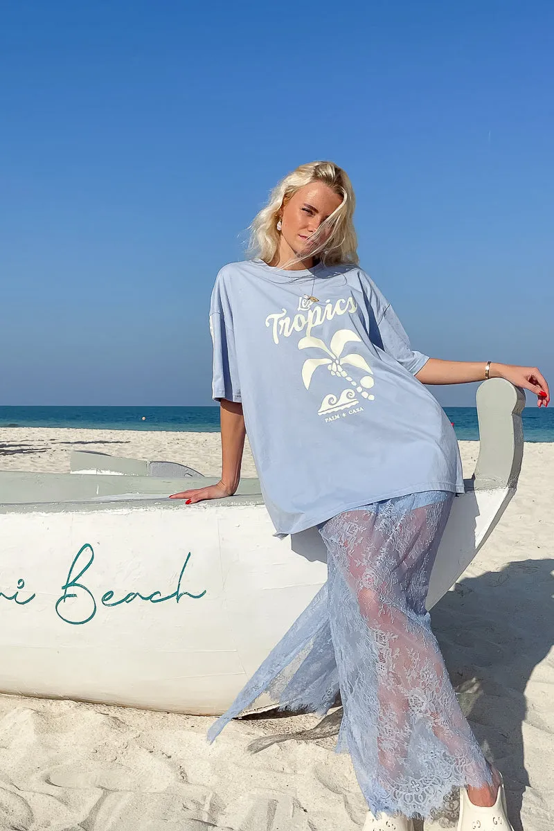 Palm Tropics T-Shirt - Pale Blue | W/S Pack of 5
