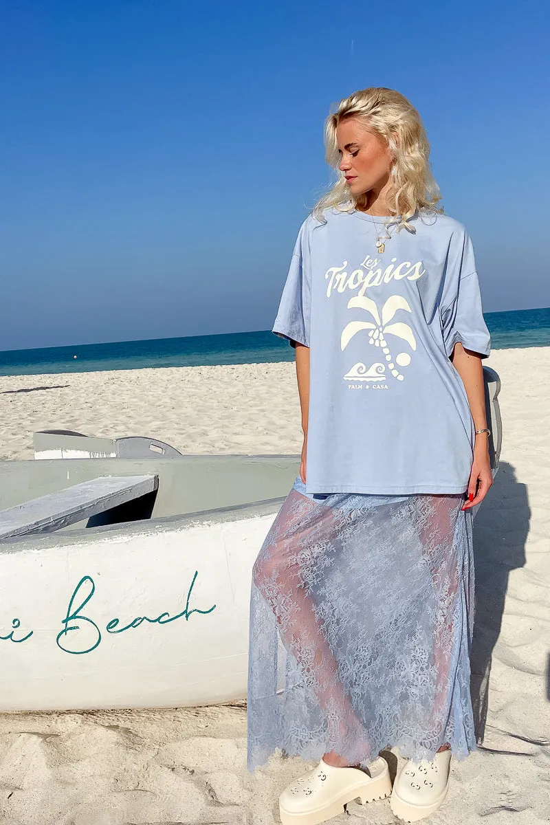 Palm Tropics T-Shirt - Pale Blue | W/S Pack of 5