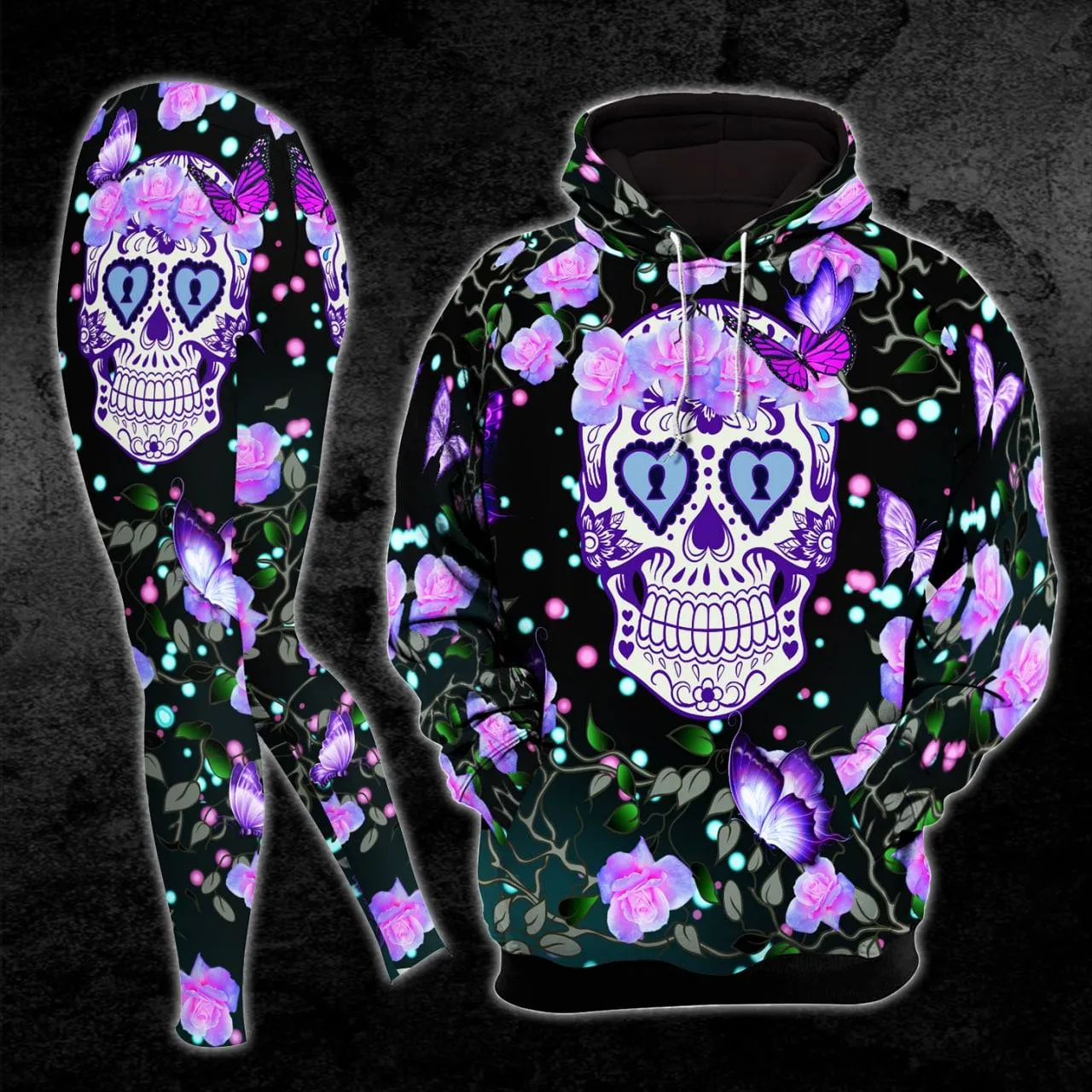 Pink Pastel Sugar Skull Combo Hoodie and Leggings