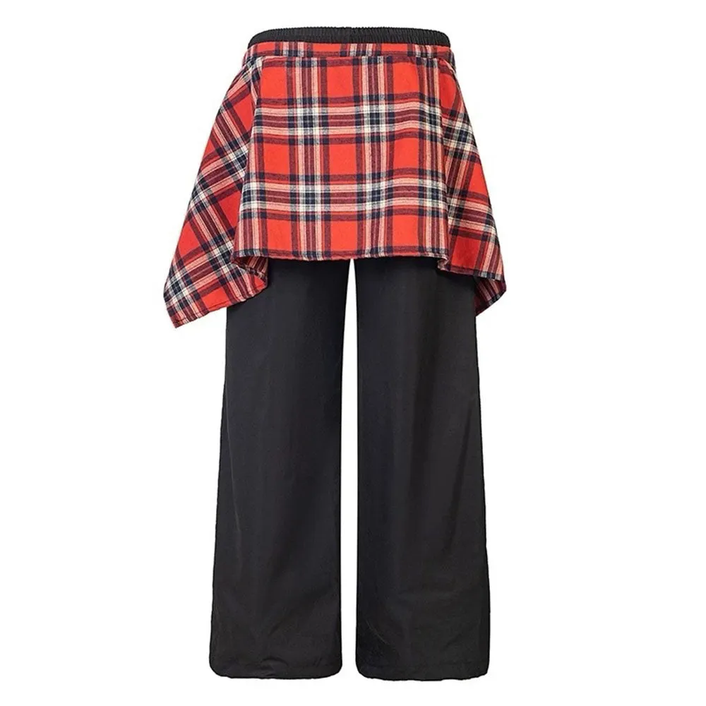 Plaid Shirt-Tied Baggy Jeans