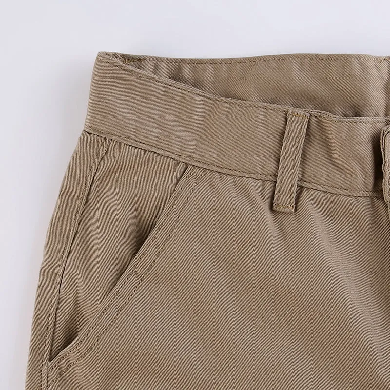 Purpdrank - Khaki Solid Baggy Cargo Pants Women Low Waist Mom Jeans Vintage 90s Grunge Streetwear Casual Hippie Denim Trousers