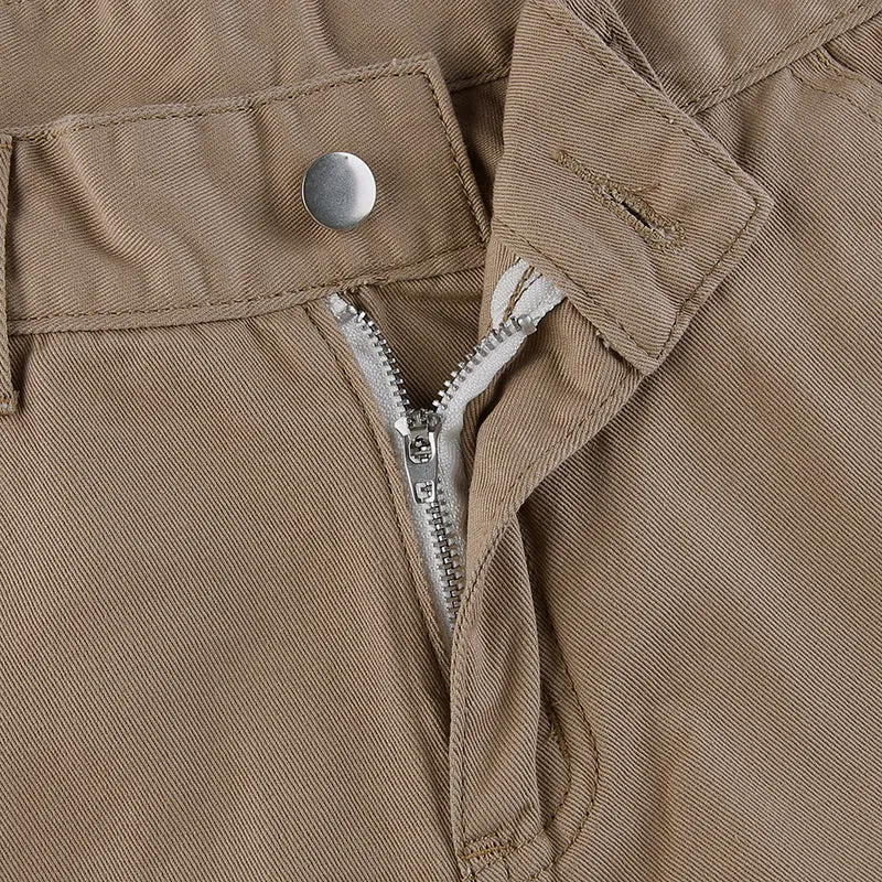 Purpdrank - Khaki Solid Baggy Cargo Pants Women Low Waist Mom Jeans Vintage 90s Grunge Streetwear Casual Hippie Denim Trousers