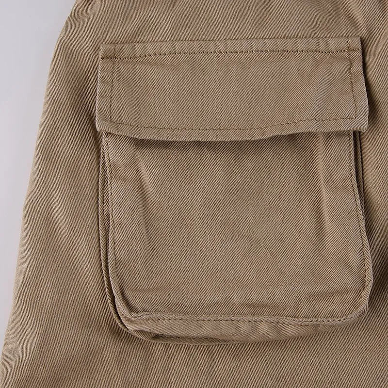 Purpdrank - Khaki Solid Baggy Cargo Pants Women Low Waist Mom Jeans Vintage 90s Grunge Streetwear Casual Hippie Denim Trousers