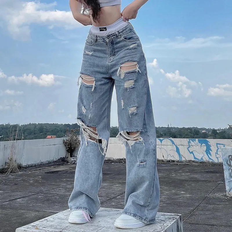 Ripped Loose Denim Street Pants SD01319