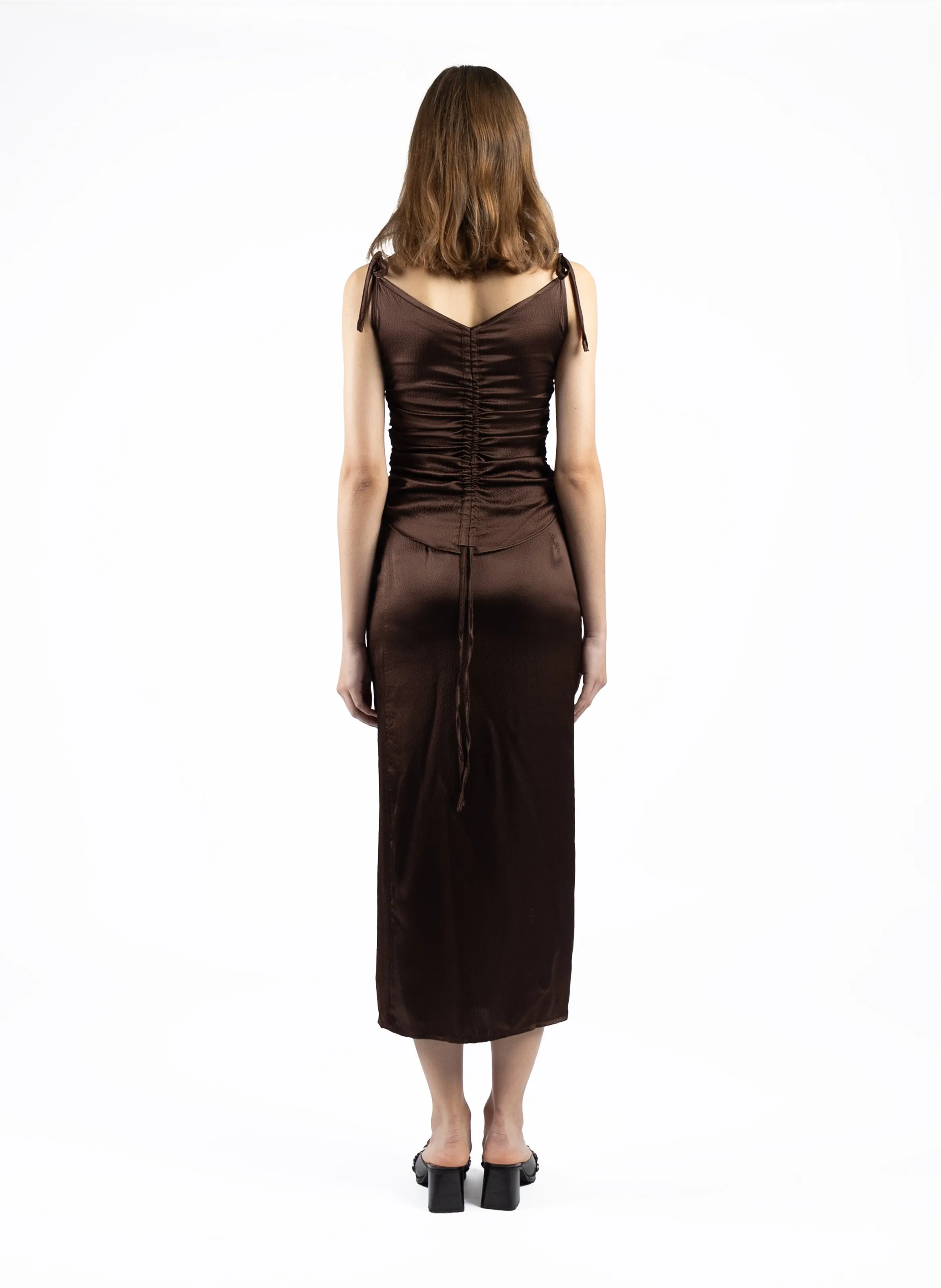 Silk Midi Skirt Brown