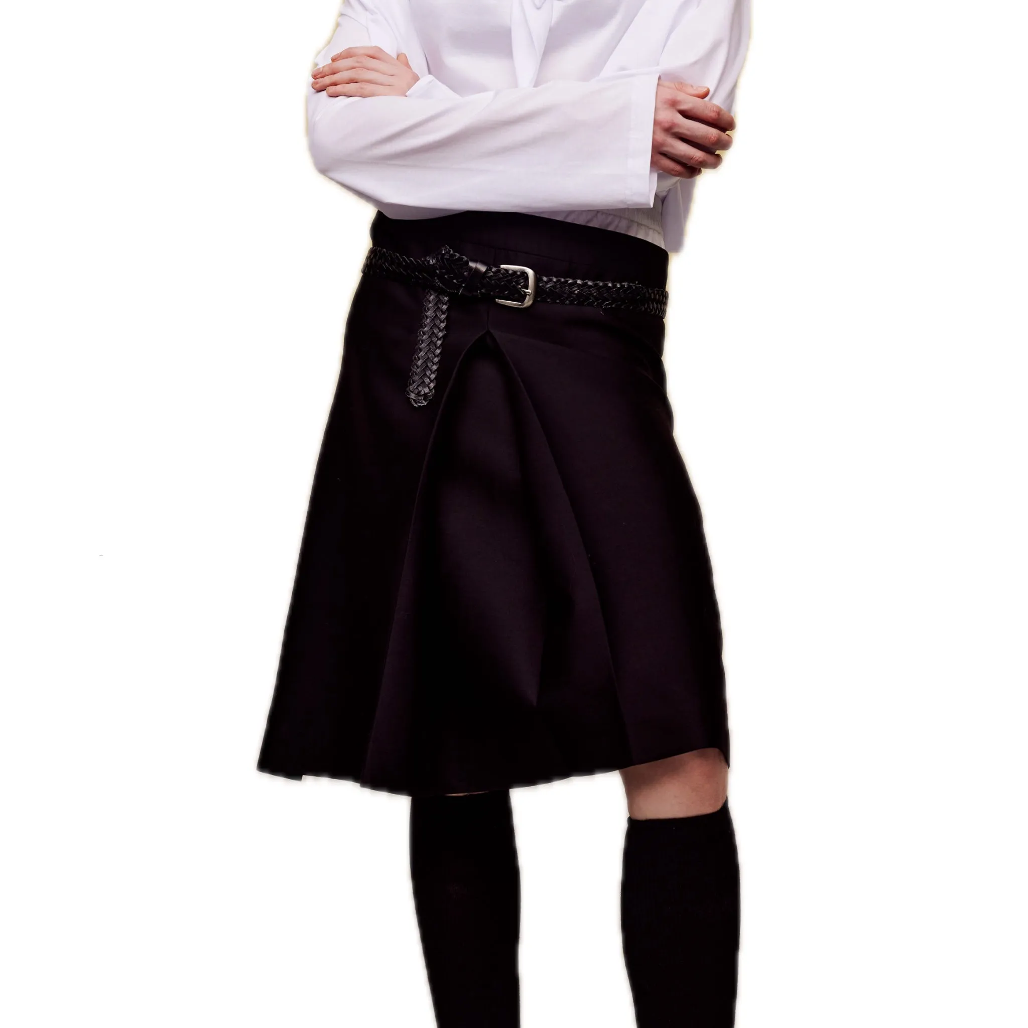Silk Wool Patchwork Midi-skirt in Black