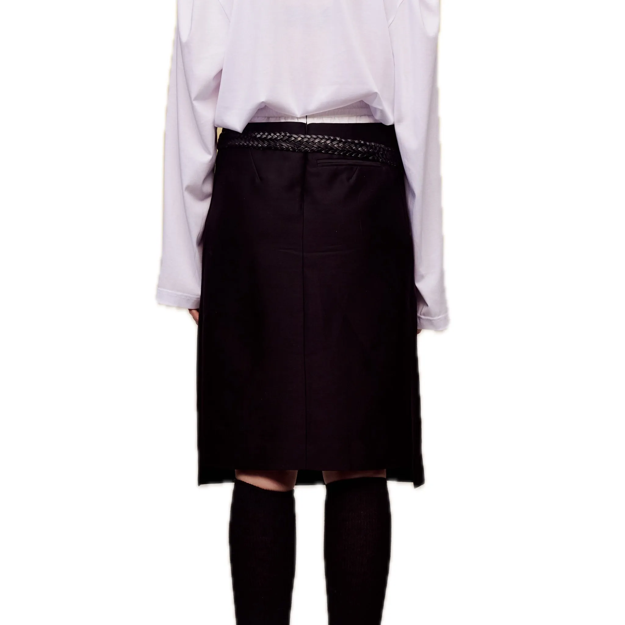 Silk Wool Patchwork Midi-skirt in Black