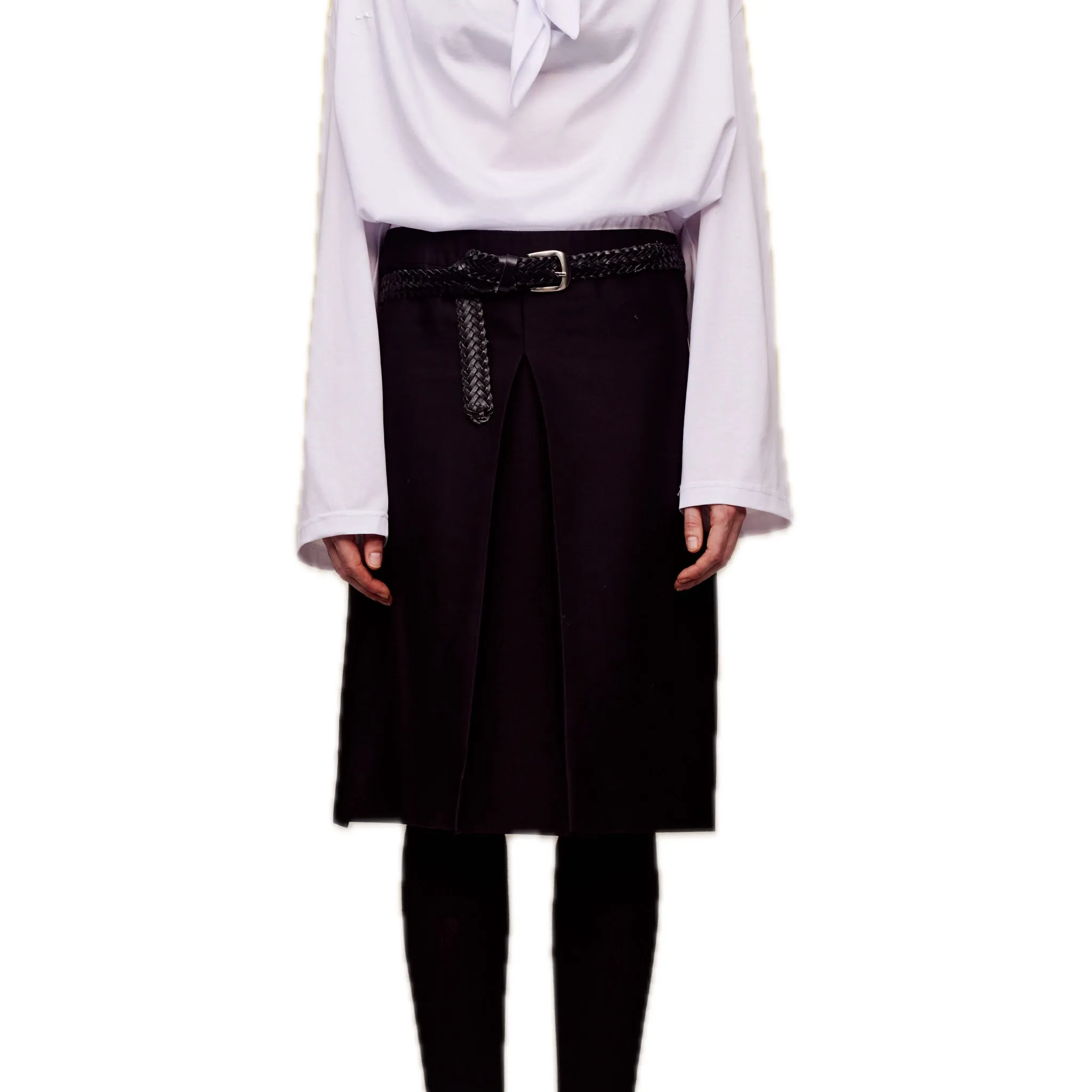Silk Wool Patchwork Midi-skirt in Black