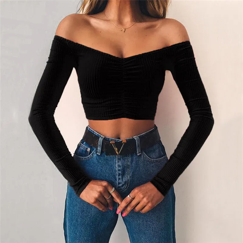 Slim Blouse Ribbed Off The Shoulder