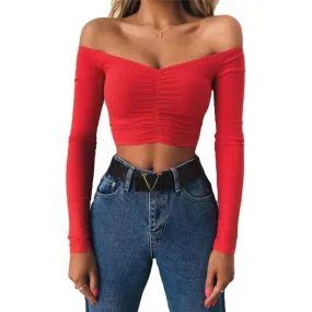 Slim Blouse Ribbed Off The Shoulder