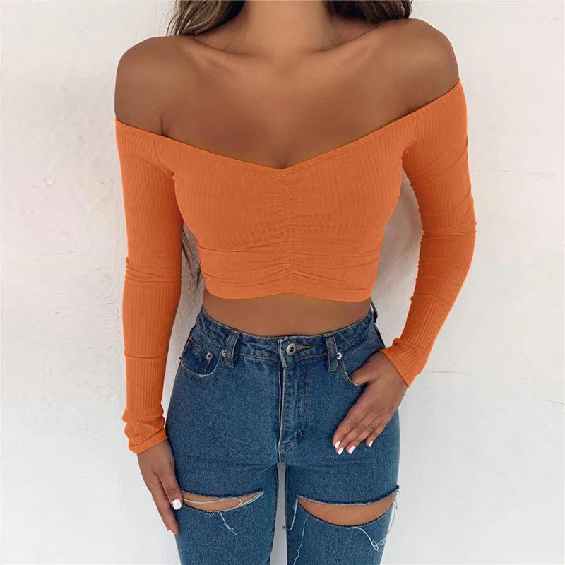 Slim Blouse Ribbed Off The Shoulder