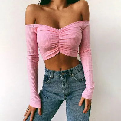 Slim Blouse Ribbed Off The Shoulder