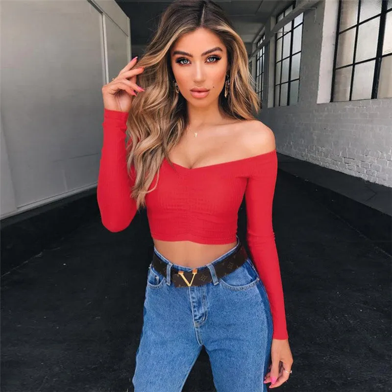 Slim Blouse Ribbed Off The Shoulder