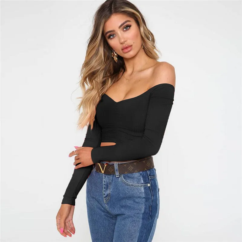 Slim Blouse Ribbed Off The Shoulder