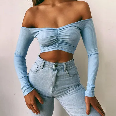 Slim Blouse Ribbed Off The Shoulder
