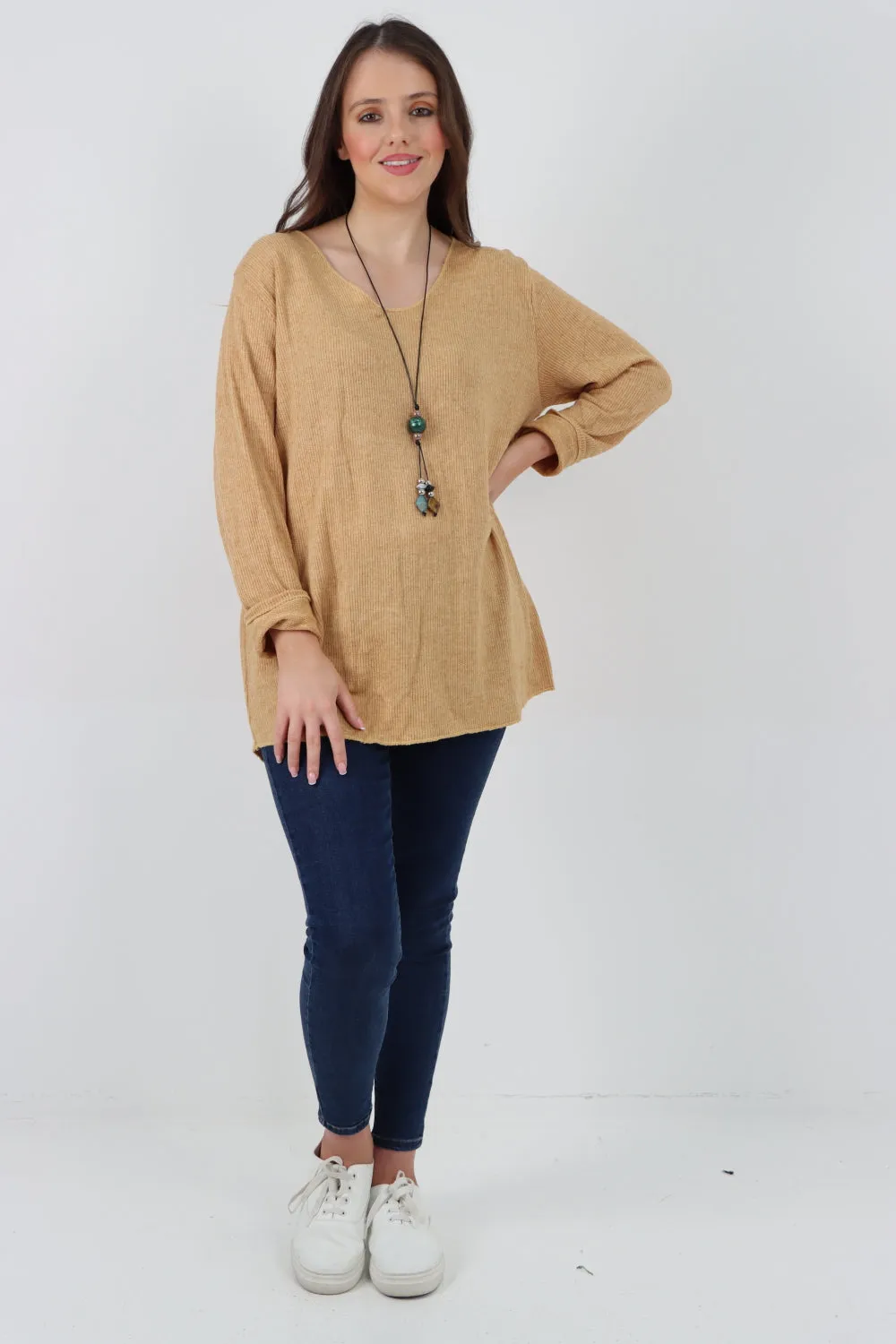 Soft Knitted Long Sleeve Necklace Top