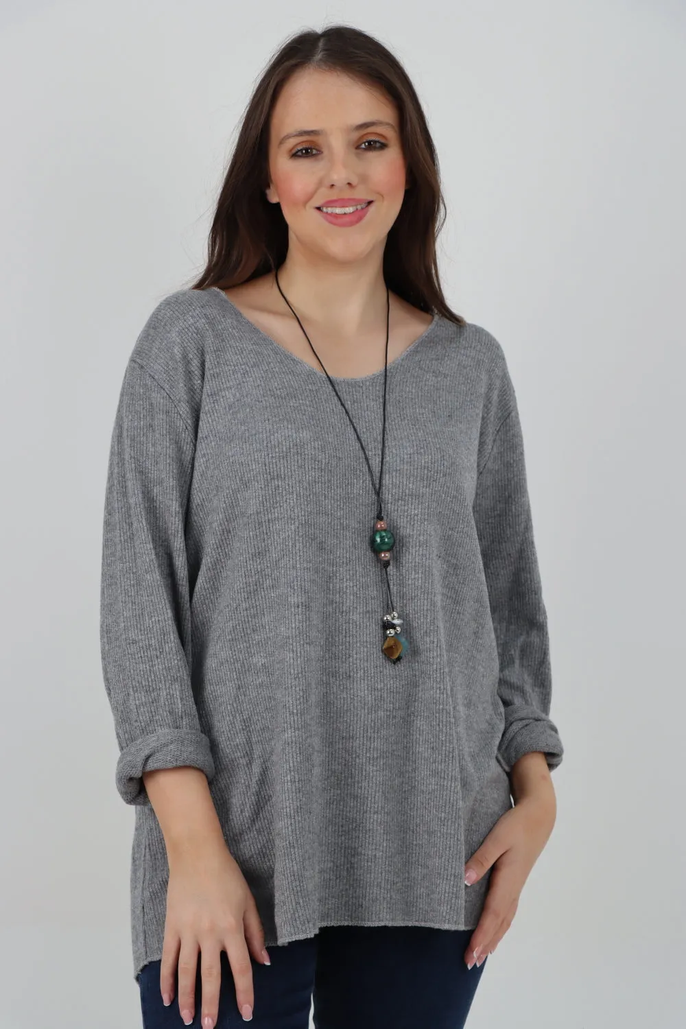 Soft Knitted Long Sleeve Necklace Top