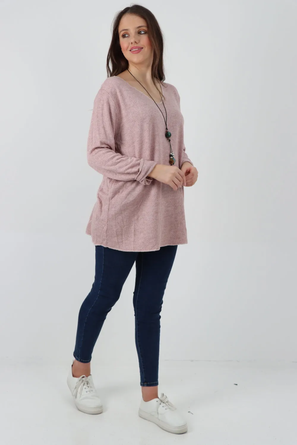 Soft Knitted Long Sleeve Necklace Top
