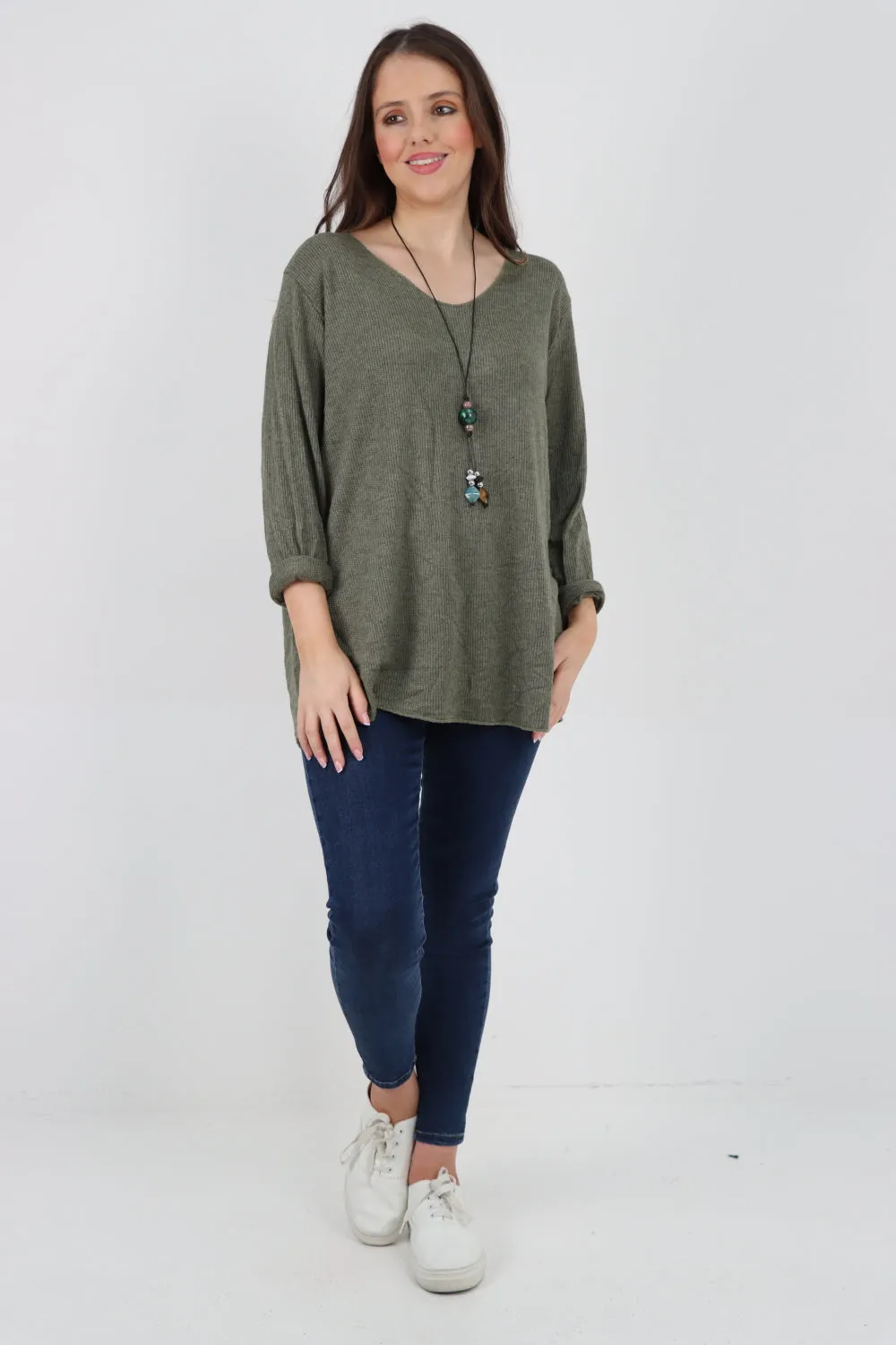 Soft Knitted Long Sleeve Necklace Top
