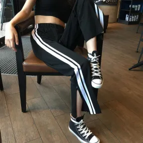 Sportish Ankle Cut Grunge Black Aesthetic Elastic Pants