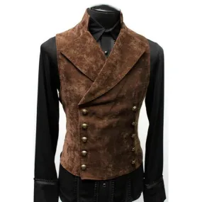 STAND COLLAR SUEDE DOUBLE BREASTED VEST