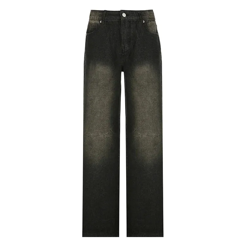 Streetwear Grunge Baggy Jeans Women Vintage Distressed Straight Leg Y2K Denim Pants 90s Aesthetic Outfits Washed Chic