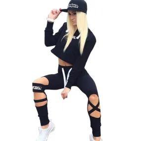 Summer Style Tracksuit Set Long Sleeve   Hollow Pants