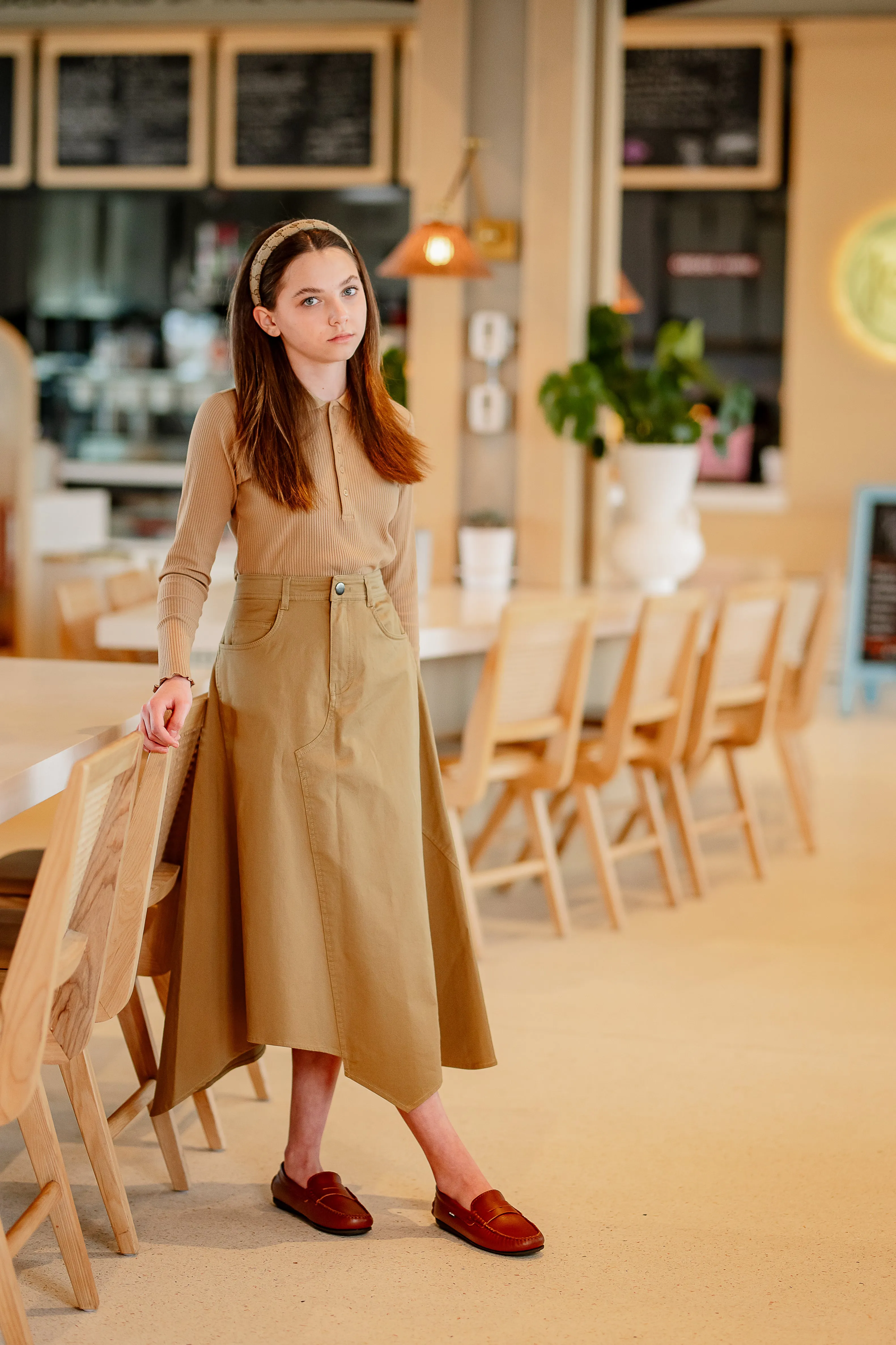 Tan Chino Maxi Skirt
