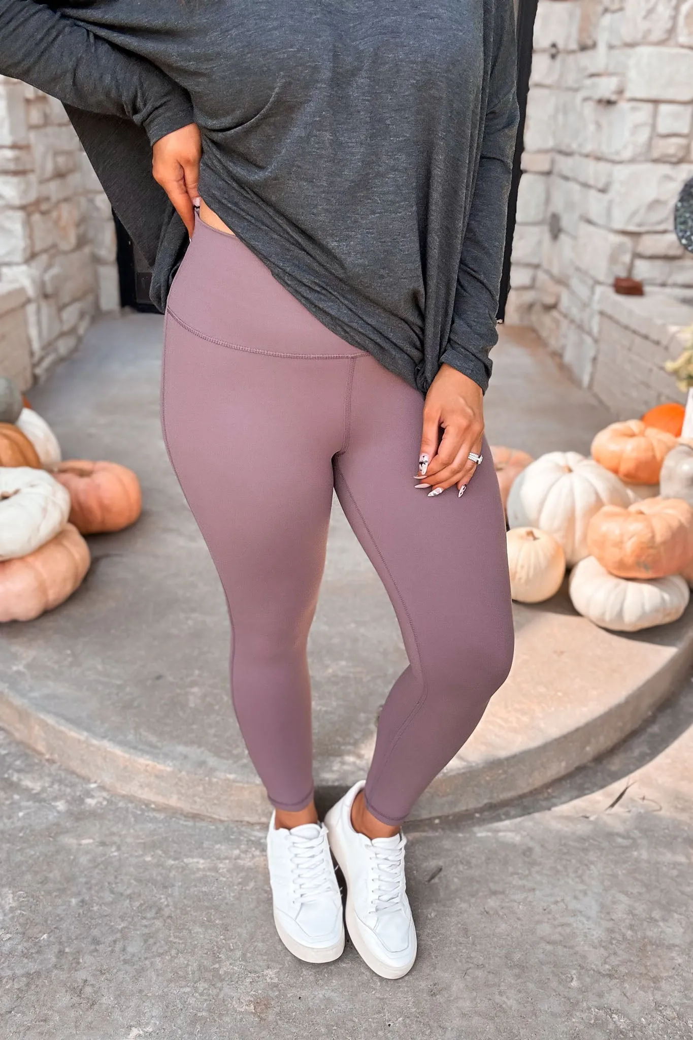Tapered Bark Band Solid Leggings with Back Pockets