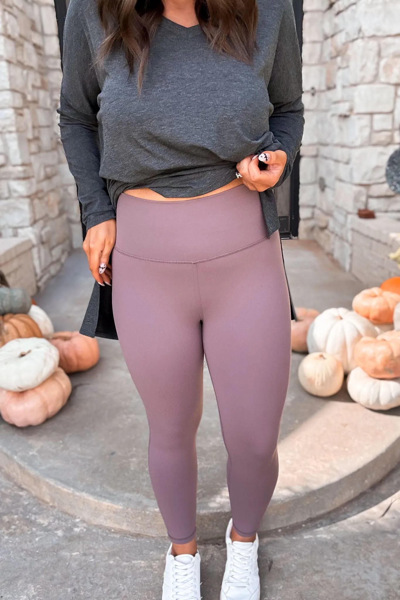 Tapered Bark Band Solid Leggings with Back Pockets