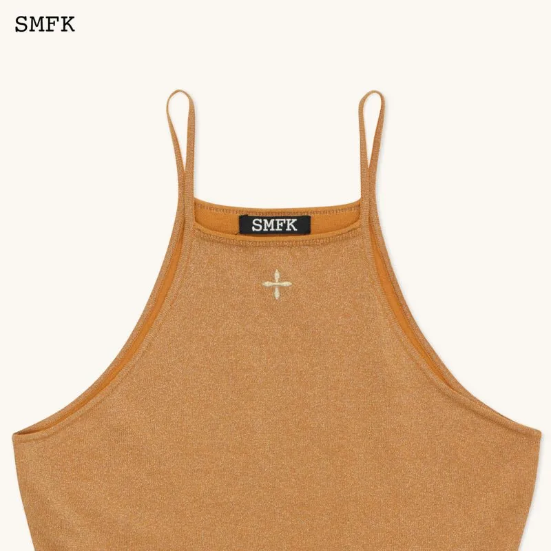 Temple Traditional Plain Knitted Sling Vest Top Golden