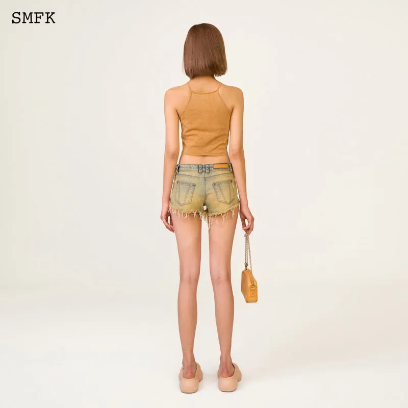 Temple Traditional Plain Knitted Sling Vest Top Golden