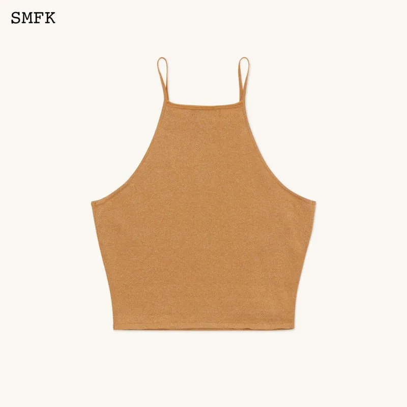 Temple Traditional Plain Knitted Sling Vest Top Golden