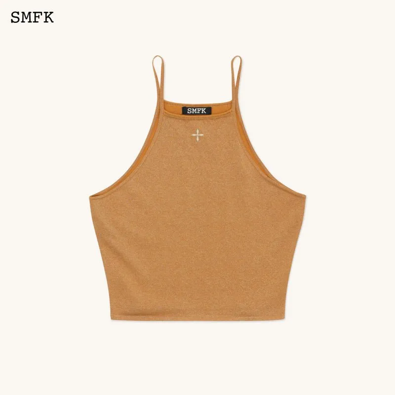 Temple Traditional Plain Knitted Sling Vest Top Golden