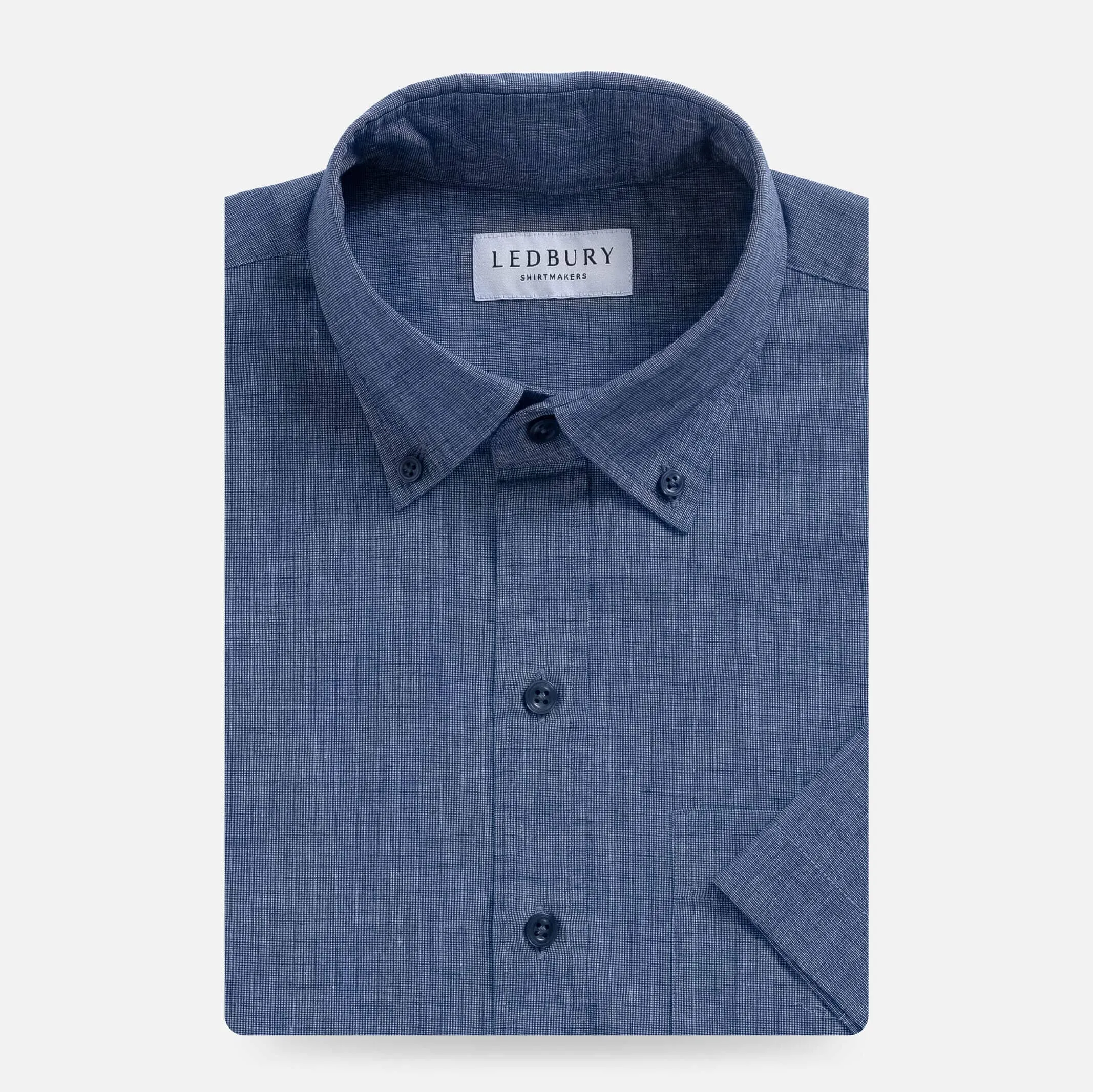 The Navy Short Sleeve Barretto Cotton Linen Custom Shirt