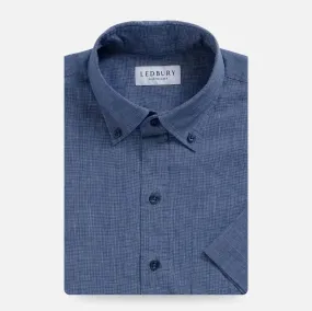 The Navy Short Sleeve Barretto Cotton Linen Custom Shirt