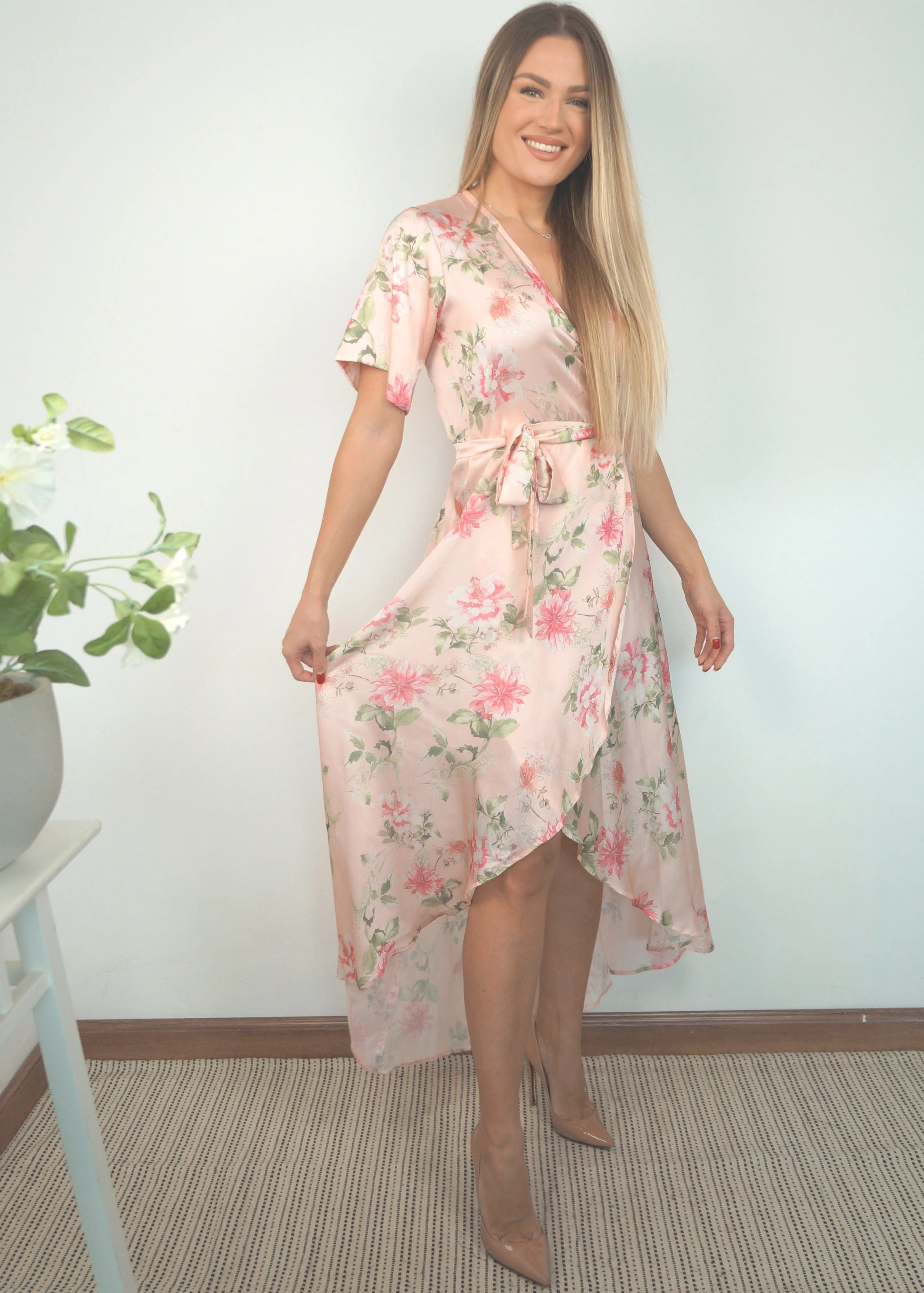 The Satin Wrap Dress - Perfect Pinks