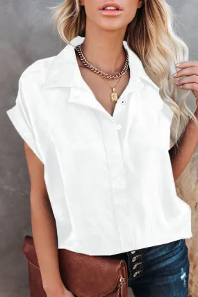 Turnover Collar Short Sleeve Sheer Button Up Shirt