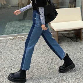 Two Colored Blue Black Grunge Aesthetic Denim Pants