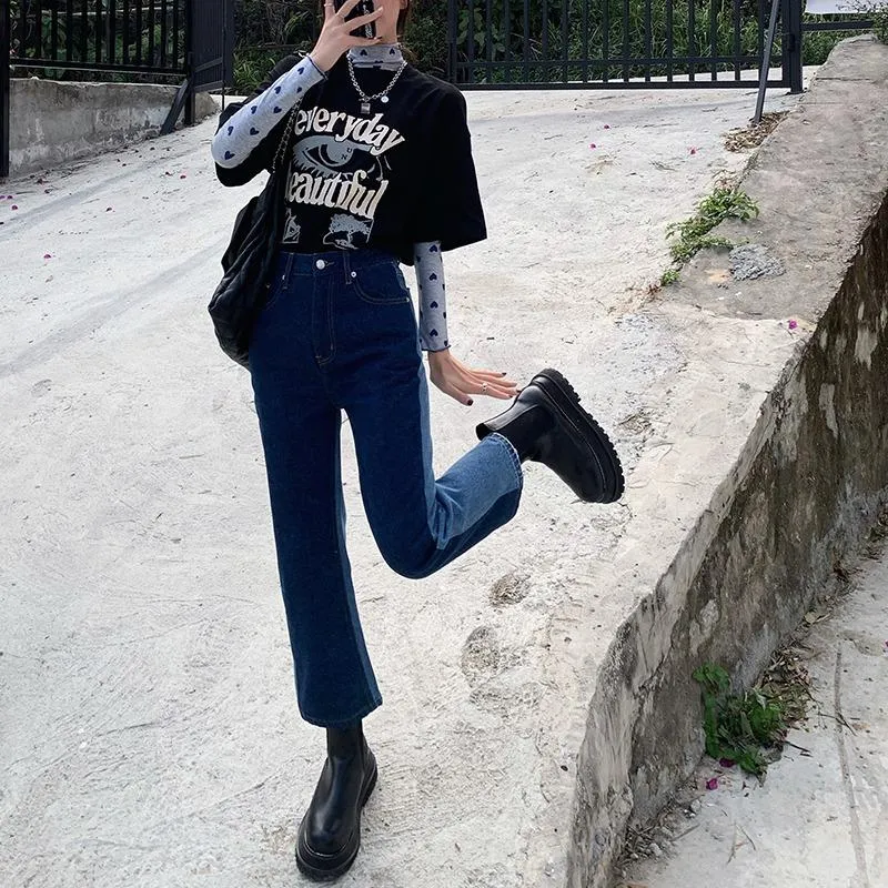 Two Colored Blue Black Grunge Aesthetic Denim Pants