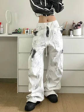 Vevesc Oversize Tie Dyed Vintage Jeans For Women Y2k Grunge High Waist Loose Straight Trousers 2024 Spring New Wide Leg Pants