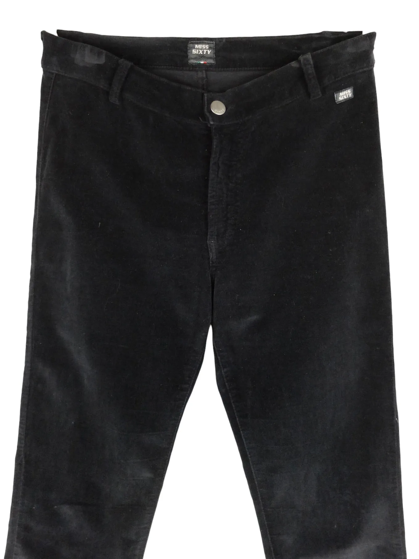 Vintage 2000s Y2K Miss Sixty Grunge Black Mid-Rise Velour Straight Leg Trouser Pants