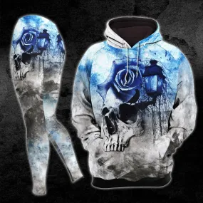 Vintage Gothic Horor Skull Flower Combo Hoodie and Leggings