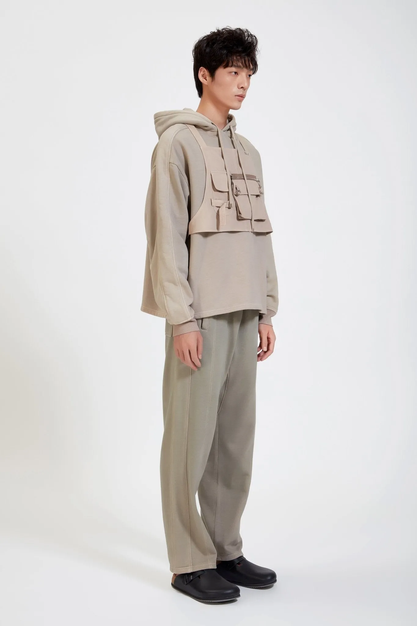 Warm Grey Pocket Vest Harness Hoodie